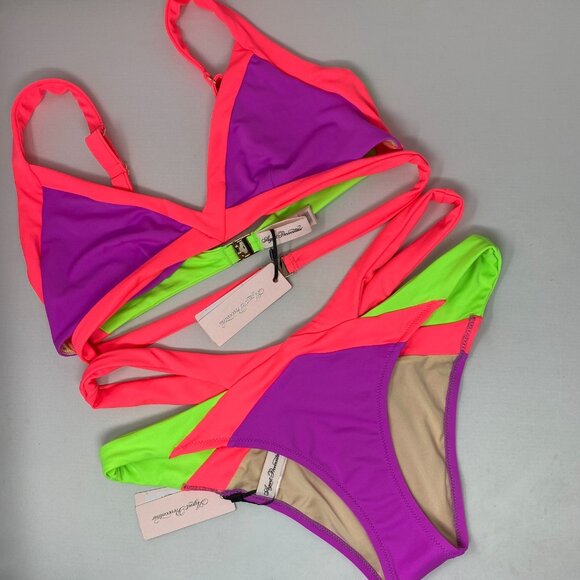 Agent Provocateur Mazzy Pink Green Purple 5/4 Bikini Set NWT - Picture 7 of 12